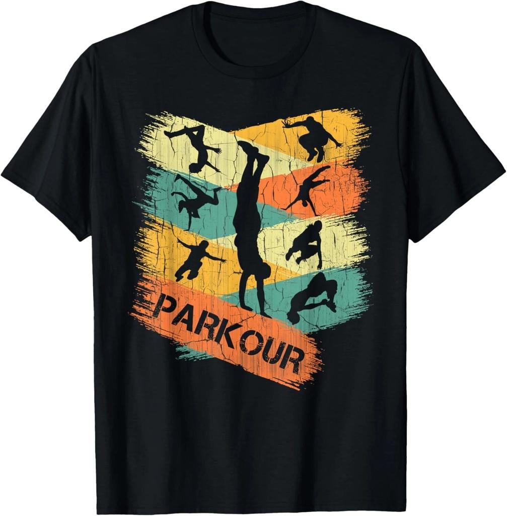 Retro Parkour Shirt for Boys Silhouette Vintage Free Running Gift Unisex T-Shirt