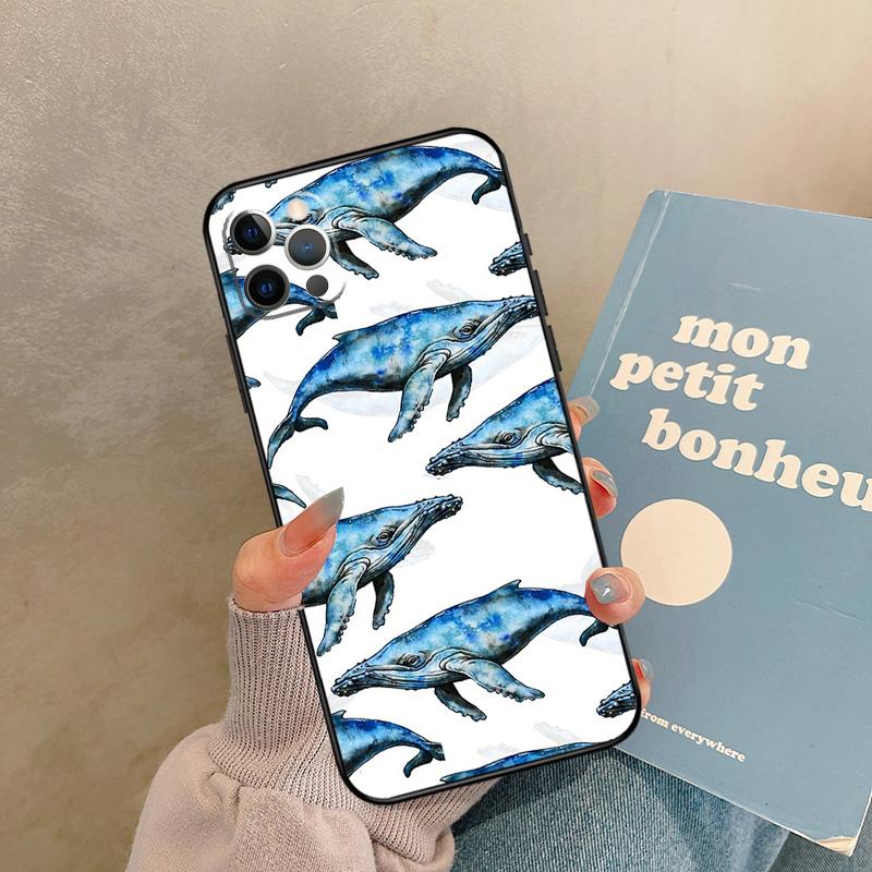 Синий чехол с узором «Киты в океане» для iPhone 17 Air 16 15 14 13 11 12 Pro Max 13 mini XR 15 16 Plus 16e Задняя крышка