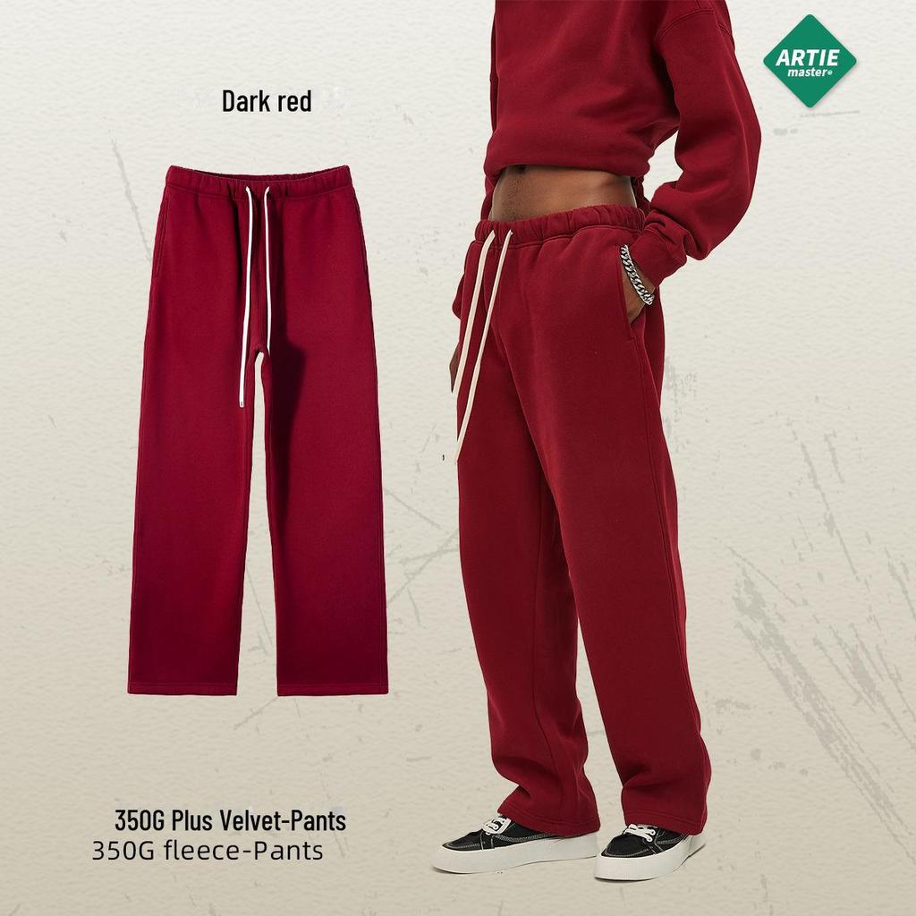 2024 Autumn/Winter Men's Thick 350g Velvet Straight-Leg Loose Casual Sports Trousers