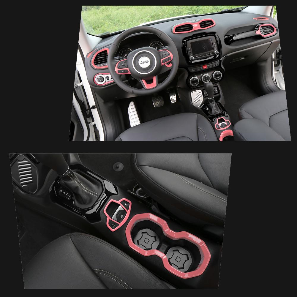 ABS Car Steering Wheel Headlight Switch Decoration Ring Central Air Vent Cover Stickers For Jeep Renegade 2017-2020 Car Exterior Accessories