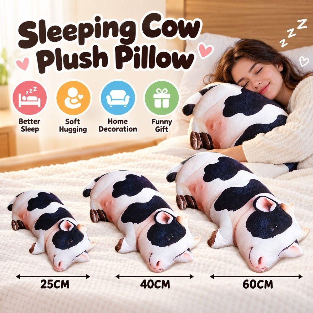 Skin Friendly Short Plush Cow Plush Pillow Huggable Long Body Hugging Pillow Bed Sofa Lounge Decor