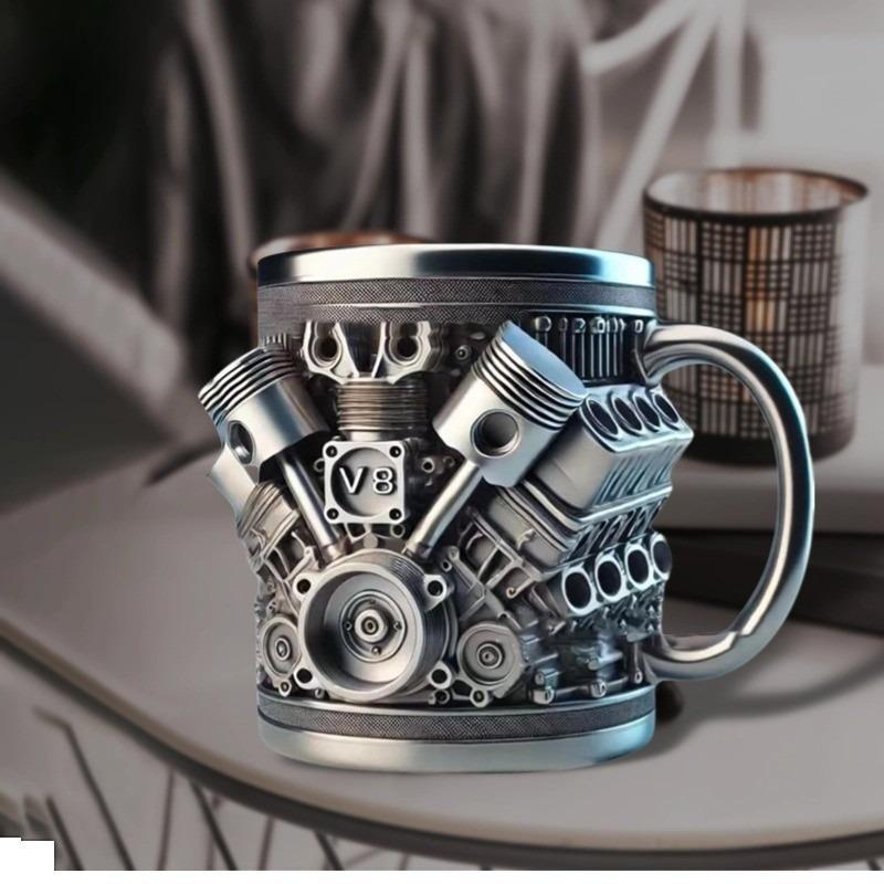 Кружка 3D из нержавеющей стали с изображением двигателя V8Кружка из смолы с изображением двигателя V8