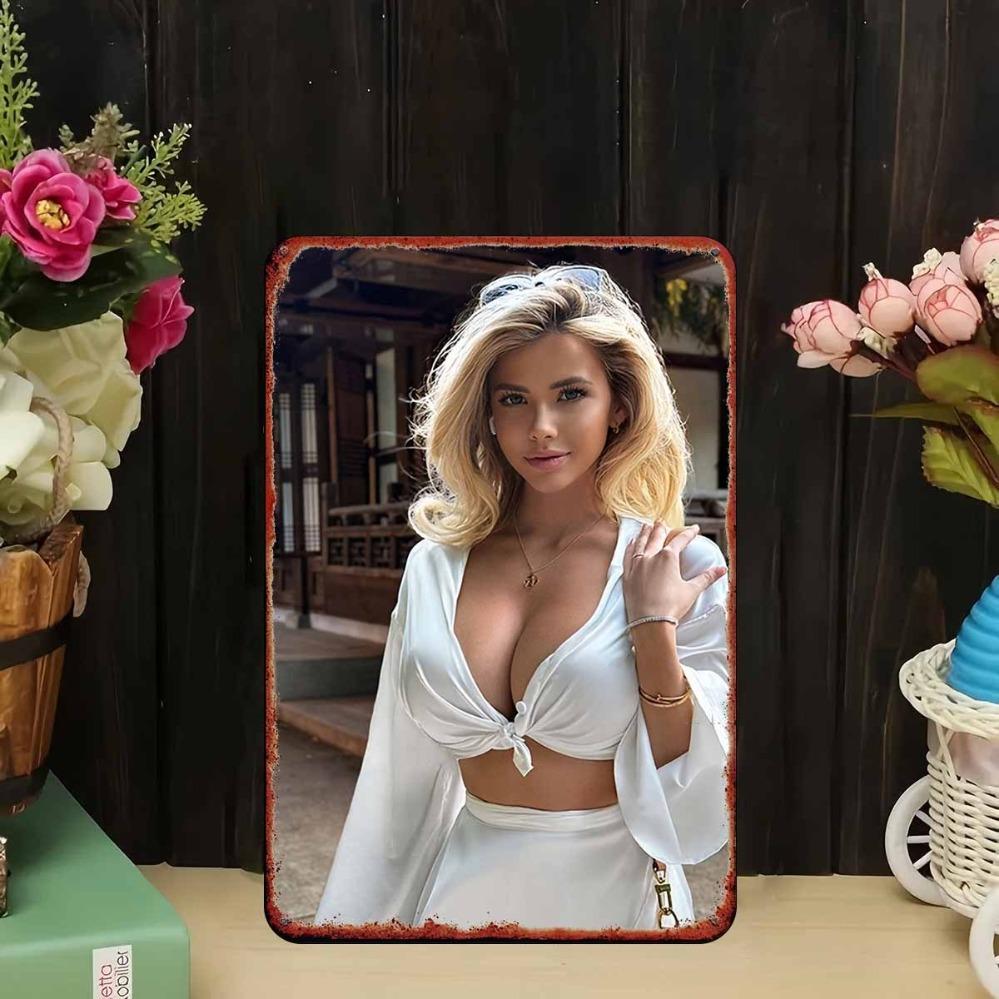 Винтажная металлическая настенная картина «Золотоволосая кудрявая дама» - Ручная работа, прочный декоративный знак для спальни, бара, гаража, сада, улицы, металлическое произведение искусства