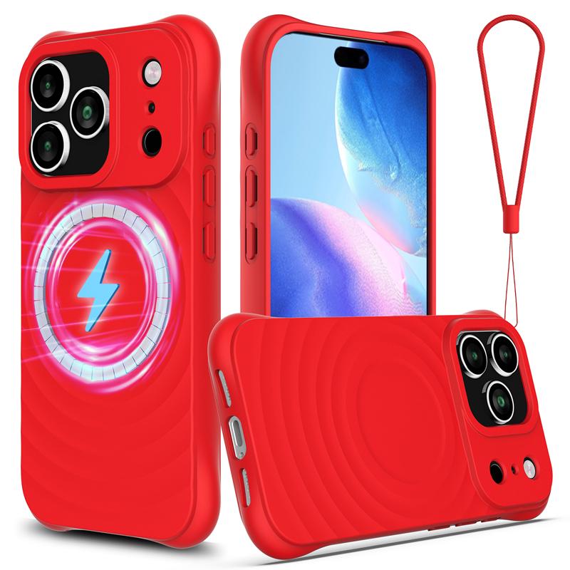 For iPhone 17 Pro Max,17 Air Case Magnetic Soft TPU Liquid Silicone Strap Cover With Microfiber Lining for iPhone17