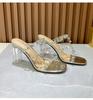 Silver Ladies High Heel Slippers Crystal Heel Sandals