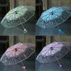 1PC Portable cute flower household rain gear cherry blossom transparent umbrella wind and rain protection 3 fold PVC umbrella