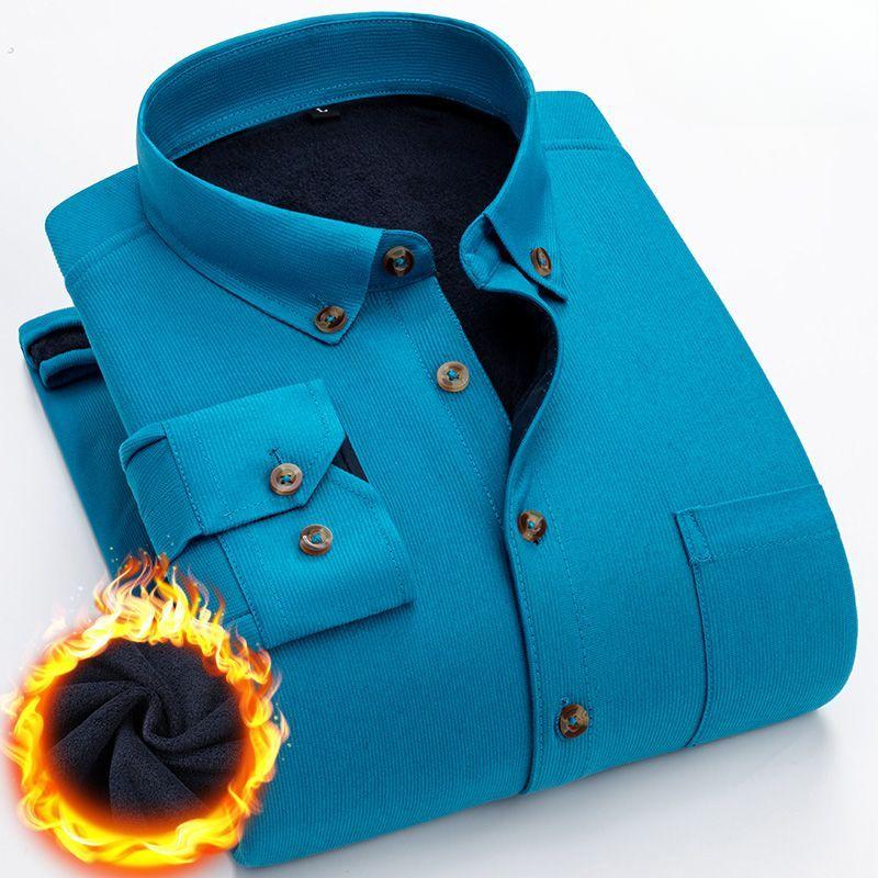 Зимняя теплая мужская рубашка из вельвета для среднего и пожилого возраста, с длинным рукавом, однотонная, модная, утолщенная, с плюшевой подкладкой, повседневная