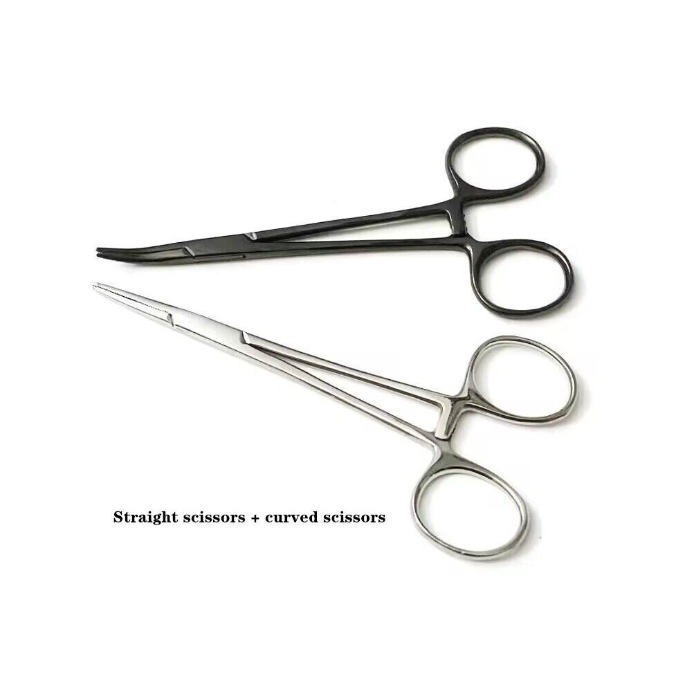 (Curved Scissors) 2pcs Pet Ear Tweezers Professional Stainless Steel Cat