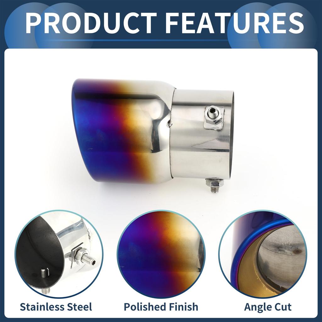 INFINAUTO Roll Edge Exhaust Outlet Rear 2.8" Inlet 3.5" Outlet 4.8" Long Car Tail Pipe Stainless Steel Burnt Blue Bolt-On