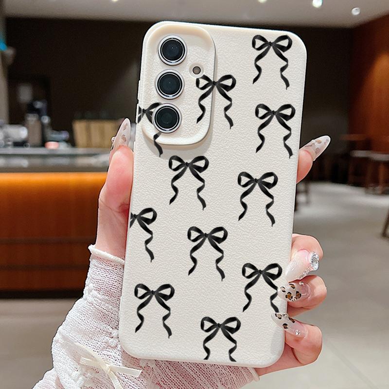 Тонкий матовый чехол с бантом для телефона Samsung S25 S24 FE S23 Ultra S22 A36 A56 A16 A55 A26 A35 из ТПУ кожи с текстурой, мягкий противоударный бампер