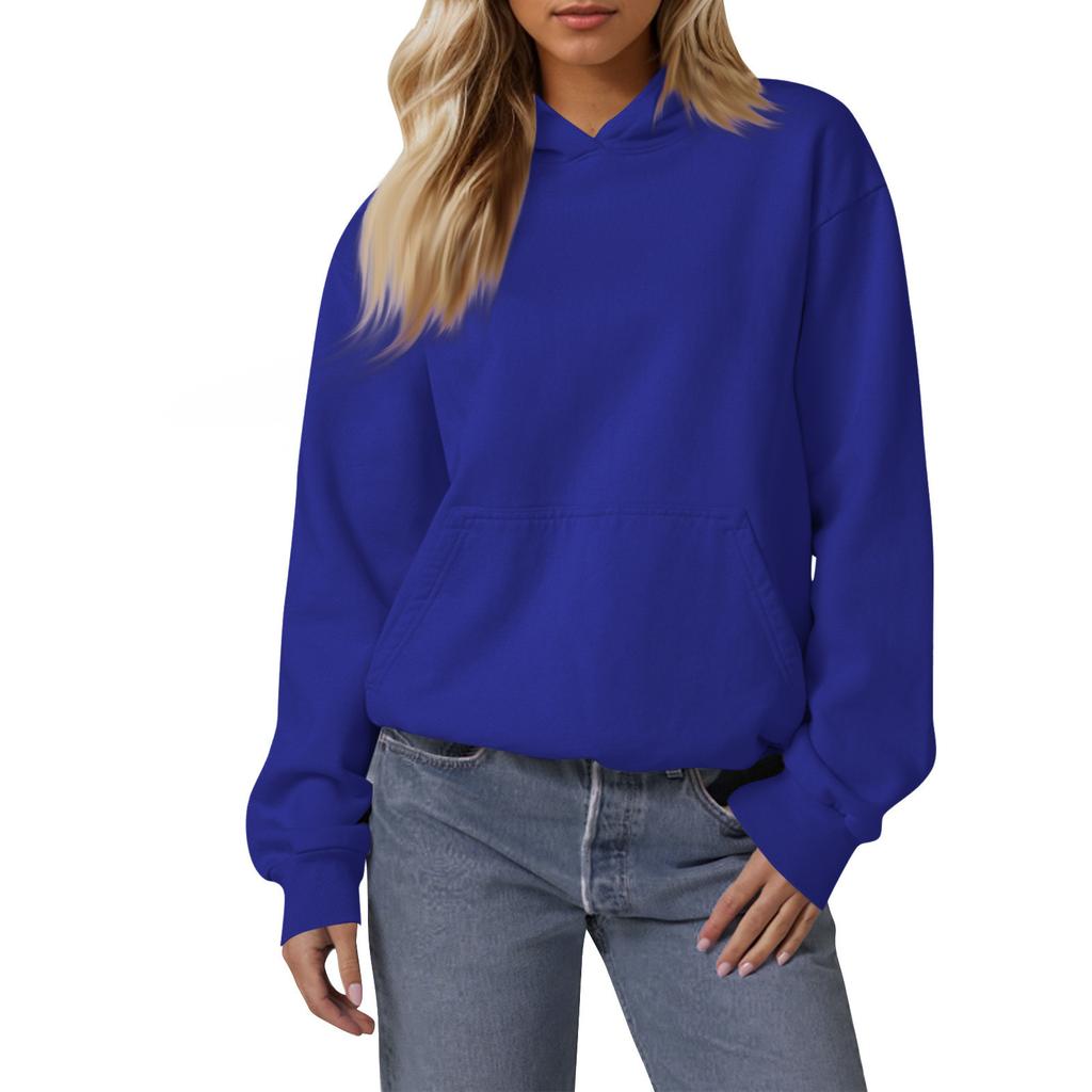Женские свободные толстовки с длинными рукавами, блузки, повседневные модные однотонные пуловеры, толстовки с капюшоном, топ с карманом