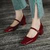 Fashion Mary's Shoes Women's Japanese Style Summer 2024 Red Patent Leather Square Head French Style Single Shoes One-piece Sole