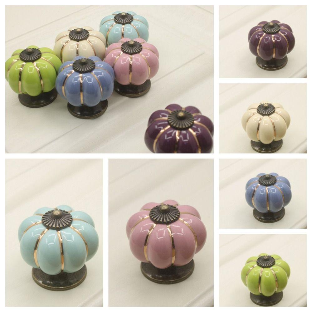 Керамическая ручка-тыква в европейском стиле с одним отверстием для ящика, ручки-ручки для дверей в стиле ретро, кухонные ручки