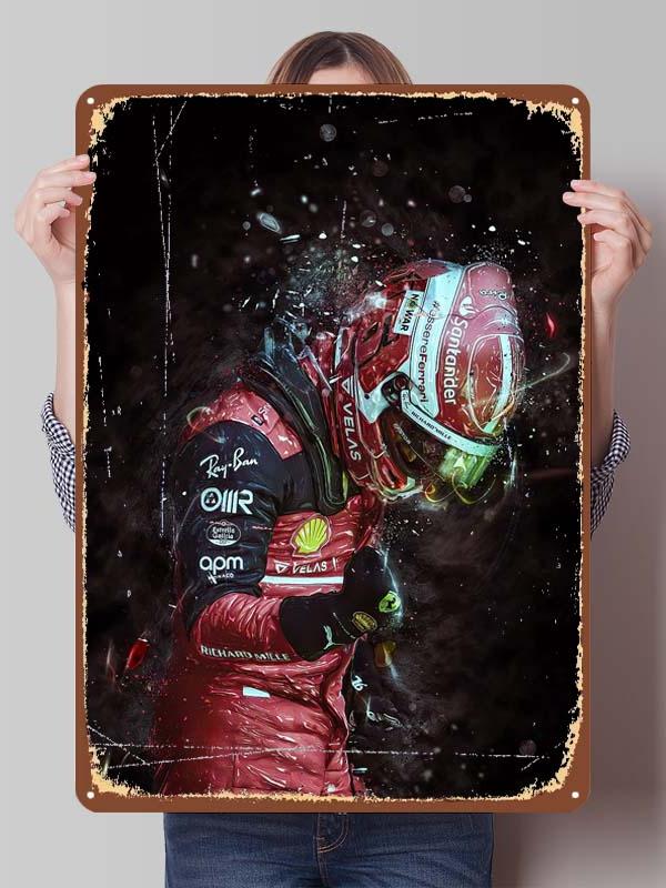 Шарль Леклер Гоночные Постеры F1 Гонки Металлические Знаки Настенное Искусство Мурал Индивидуальные Жестяные Таблички для Украшения Стен Винтажная Металлическая Табличка