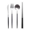 Hive Mind Scandinavian Style Cutlery Assortment Set Spoon Fork Knife Chopsticks Set of 4 (Black Silver)