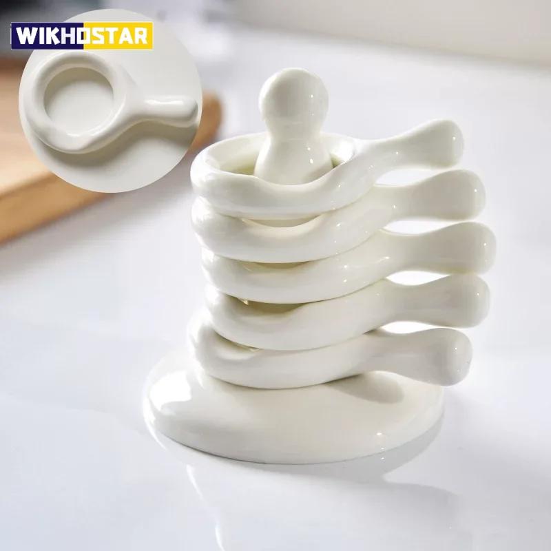 Ceramic Japanese Style 5 Layer Spoon Holder Household Chopsticks Rest Ceramic Chopsticks Pillow Spoon Holder For Home Tableware