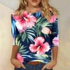 Женская мода повседневная три четверти рукава цветочный принт горловина топ