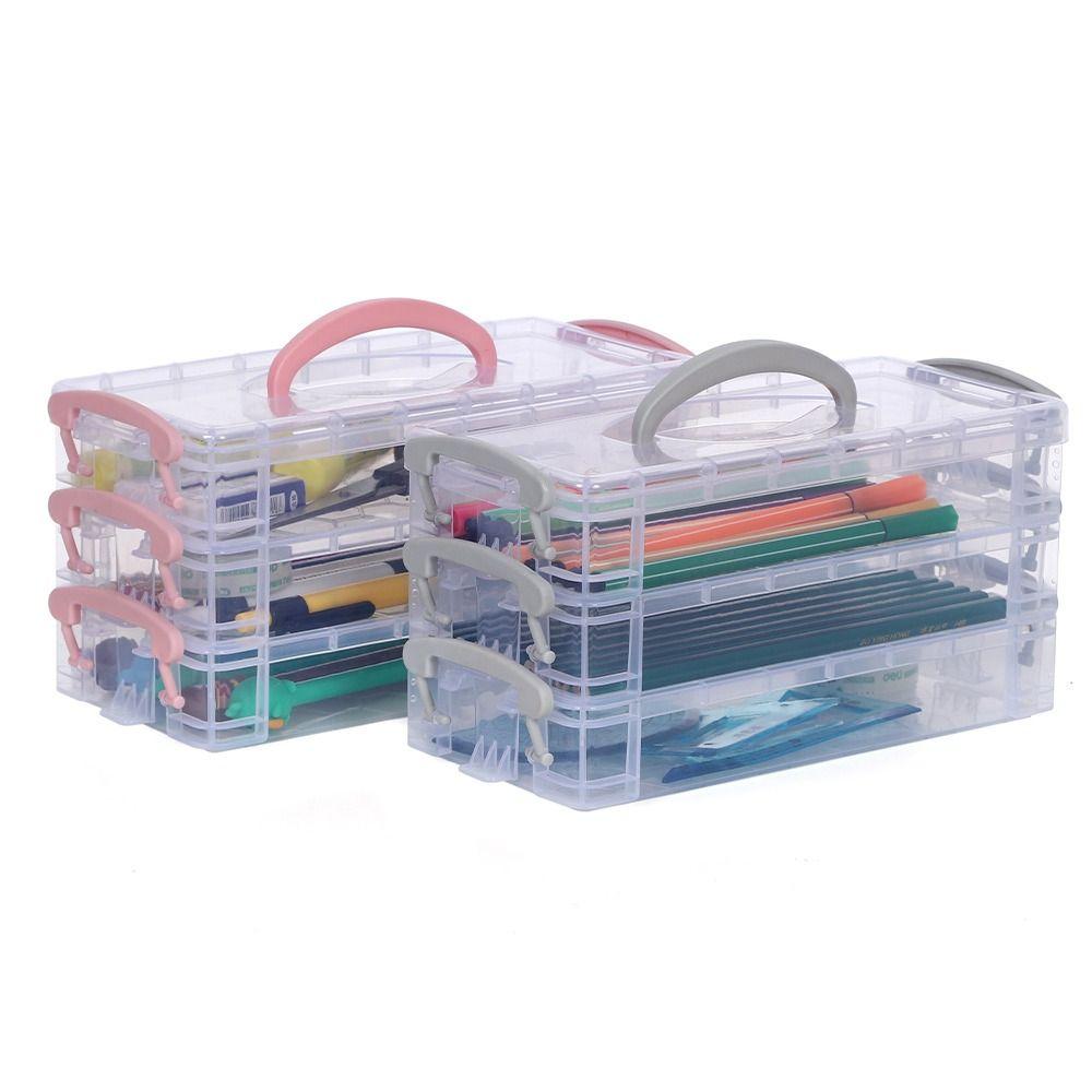 3/6-layer Paintbrush Box Watercolor Stationery Storage Box Portable Plastic Box School Supplies
