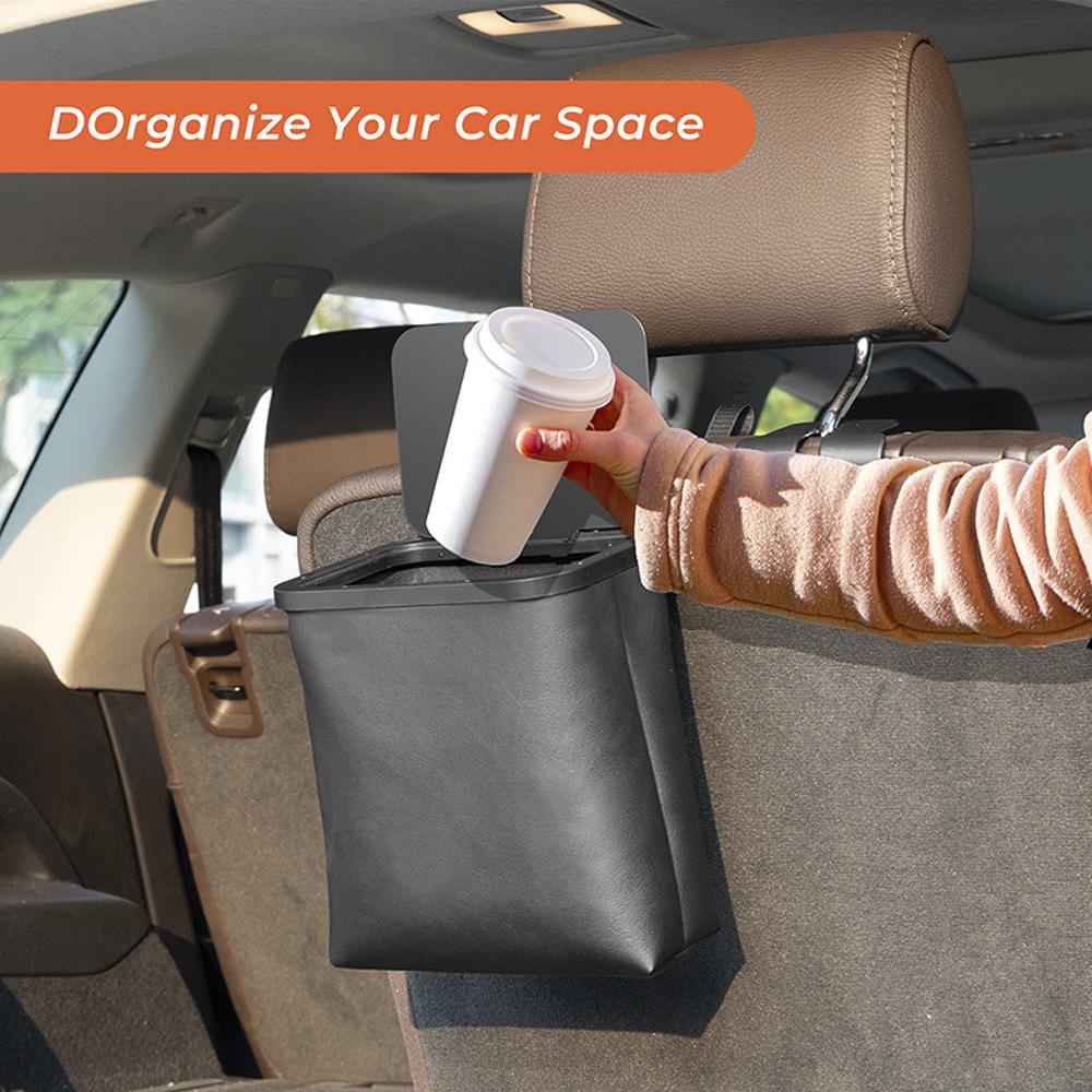 Leather Car Garbage Can Foldable Auto Trashes Can Large Capacity Storage Organizer Waterproof with Lid for Car Vehicle