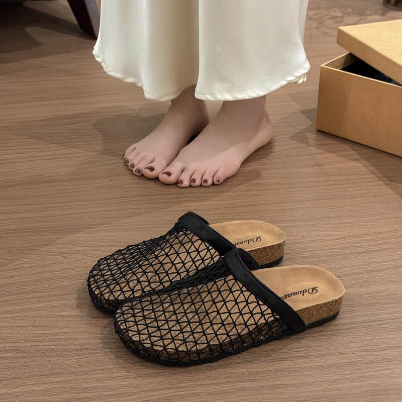 Нишевые плетеные сетчатые прохладные тапочки женская обувь носить 2025 новый летний плоский дышащий мешок сандалии