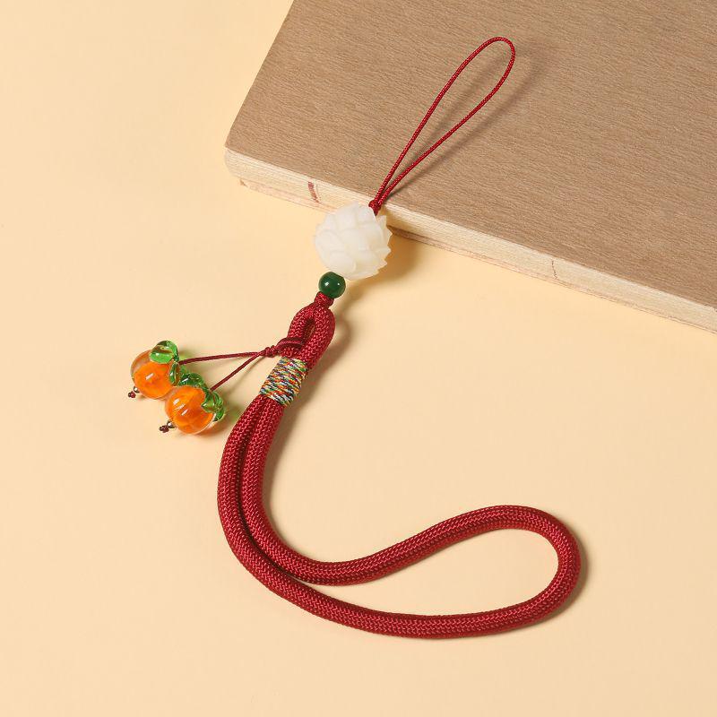 Persimmon Ruyi Mobile Charm: Glazed Pendant Keychain with Anti-Lost Wrist Lanyard for Men & Women