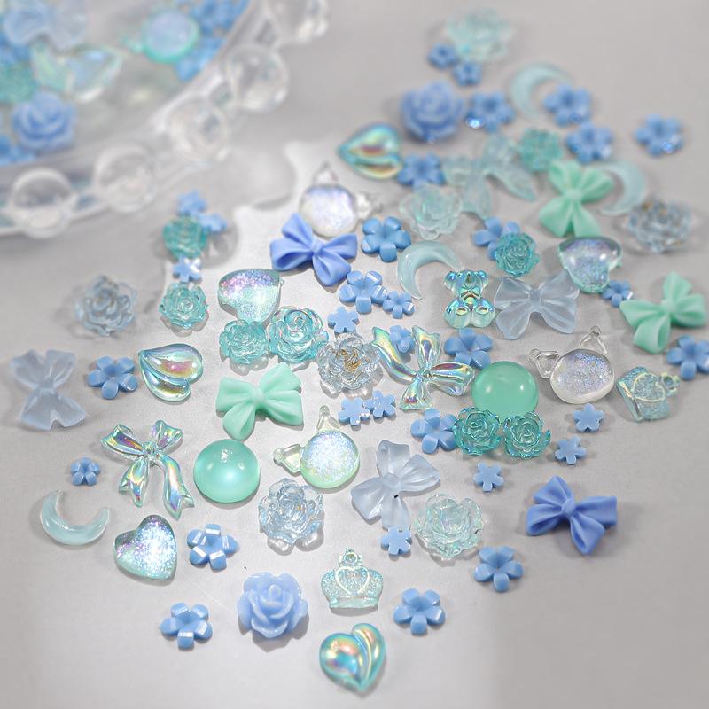 100 шт., 3D смола, розовый, фиолетовый, подвеска для ногтей, цветы, сердце, медведь, смешанное украшение для дизайна ногтей, Kawaii, розовая лента, бант, сделай сам, часть для ногтей