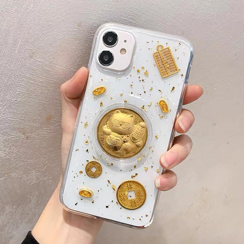 Ins Style New Year Gold Coin Yuanbao Phone Case for Apple 16 Pro Abacus for IPhone15 Promax Money Cat