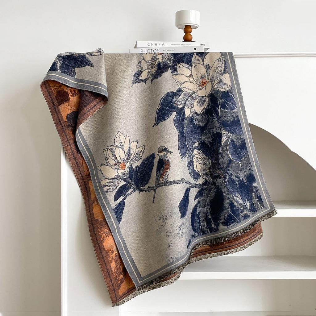 New Ladies Autumn Winter Double Sided Jacquard Scarf Shawl With High End Flower Design Premium Imitation Cashmere