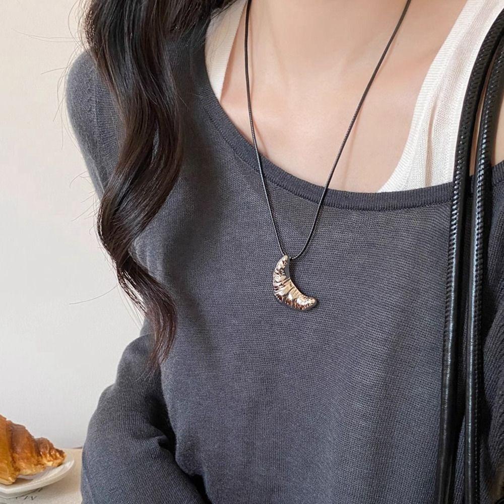 Bread Rope Chain Necklace Korean Style Long Sweater Chain Cute Croissant Pendant Necklace  Girl