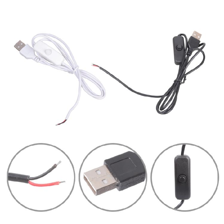 2-жильный USB-шнур питания с оголенными проводами 22AWG, луженый наконечник, с переключателями, поддержка 5 В/1 А, кабель питания, пластиковая текстура, для ремонта
