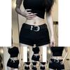Элегантный женский черный ПУ ремень в американском винтажном стиле с декоративной пряжкой со стразами