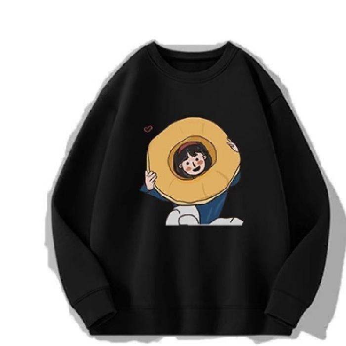 Autumn and Winter Round Neck Plus Size Loose Women's Couples Wear Padded Long Sleeve Pullover