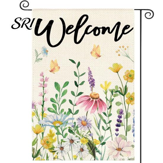 Spring Garden Decor Double-Sided Flag for Porch 12x18 Inch Fade-Resistant Floral Butterfly Welcome Print Decorative Outdoor Yard Patio Mailbox