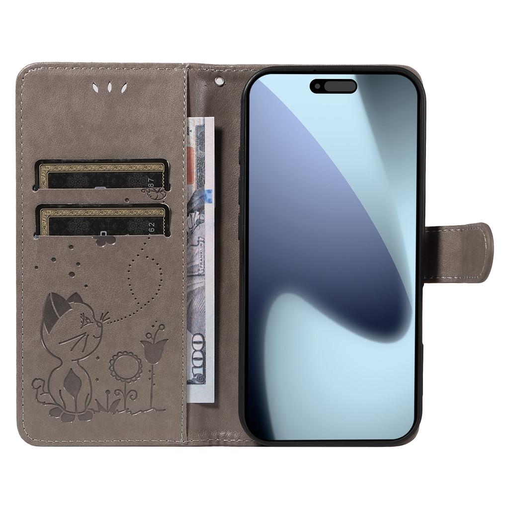 For iPhone 17 Pro Leather Wallet Case Cat Bee Pattern Phone Cover Stand
