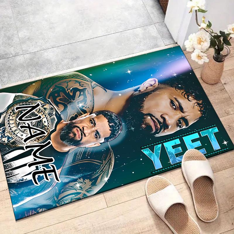 Custom JEY USO YEET Mat Personalized Name, Polyester Washable Indoor Entryway Rug, Gift for Christmas, Easter, Thanksgiving Day