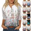 Women V Neck 3/4 Sleeve Shirts Print Lace Casual Blouse Loose Work Tunic Tops
