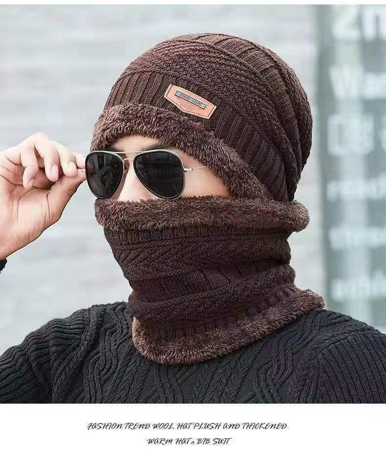 Треугольная вязаная шерстяная шапка для мужчин - на бархатной подкладке, утолщенная, теплая, морозостойкая, в корейском стиле, осенне-зимняя велосипедная кепка-пуловер