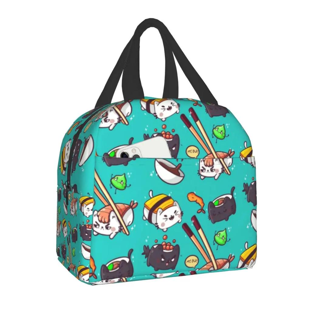 Японская аниме-еда, суши, кошка, сумка для обеда, женская, детская, изолированная, для работы, школы, индивидуальные, портативные сумки-тоут Bento