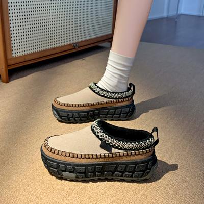 Модные повседневные туфли на плоской подошве на платформе, женские туфли с круглым носком, сохраняющие тепло, с неглубоким носком, модные мюли, зимние ботильоны из замши в стиле ретро