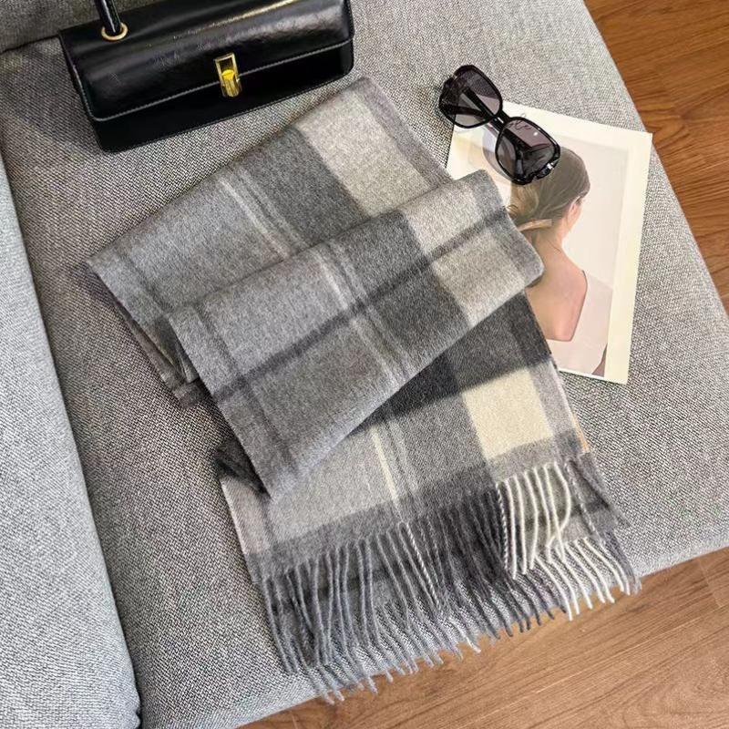 100% Pure Wool Scarf Female Winter Warm Cashmere Shawl Checkerboard Grain Design Couple Accessory Premium Sense Windproof Scarf