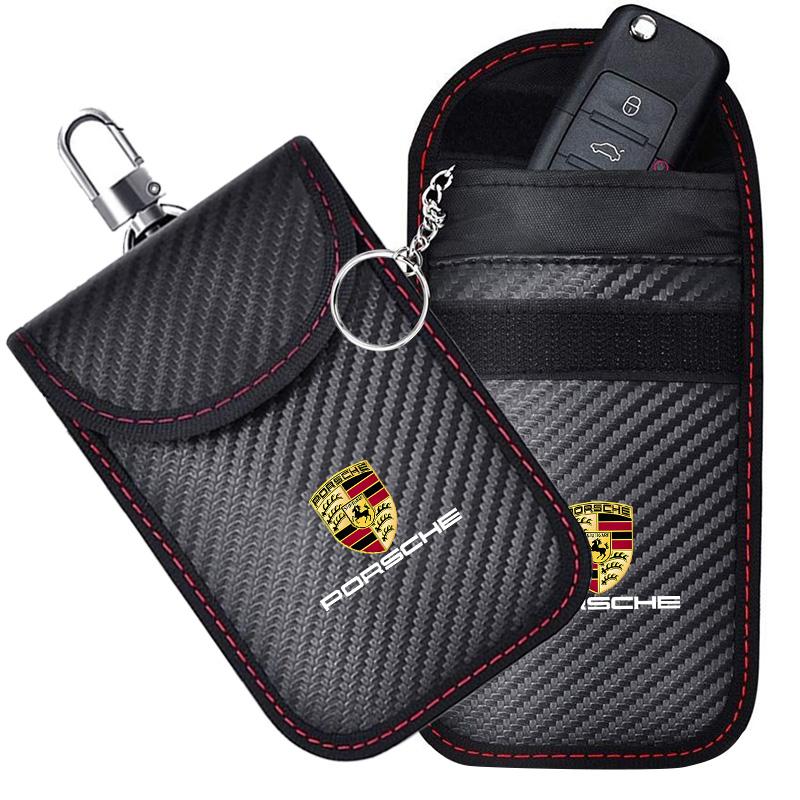 Car Key Case Signal Blocker Bag RFID Shielding Pocket for Porsche 718 Cayenne Panamera 911 Macan Taycan Cayman Boxster Sticker UA7