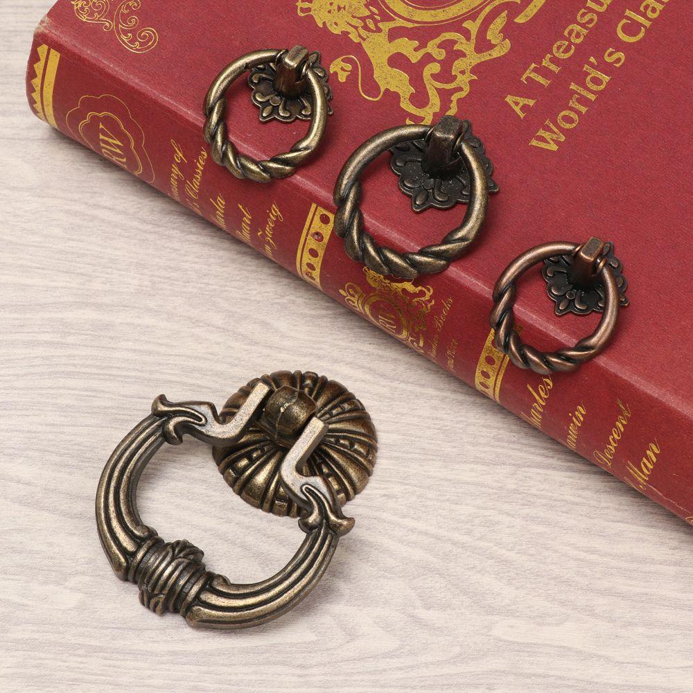 Ring Pattern European Style Retro Furniture Knobs Single Hole Bronze Handles Wardrobe Pulls