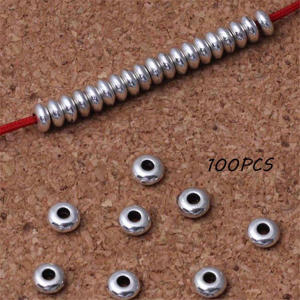 100pcs/set Round Crafts Silver Jewelry Making DIY Tool Spacer Beads Bracelet Components