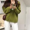 New Korean Version of the Loose Thin Long-sleeved Avocado Green Knit Sweater Cardigan Coat Female