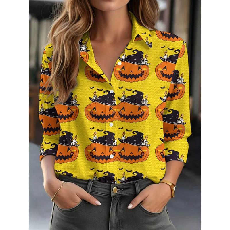 3DPrinted Halloween-style women's casual long-sleeve top suitable for daily commuting and versatile for everyday outings