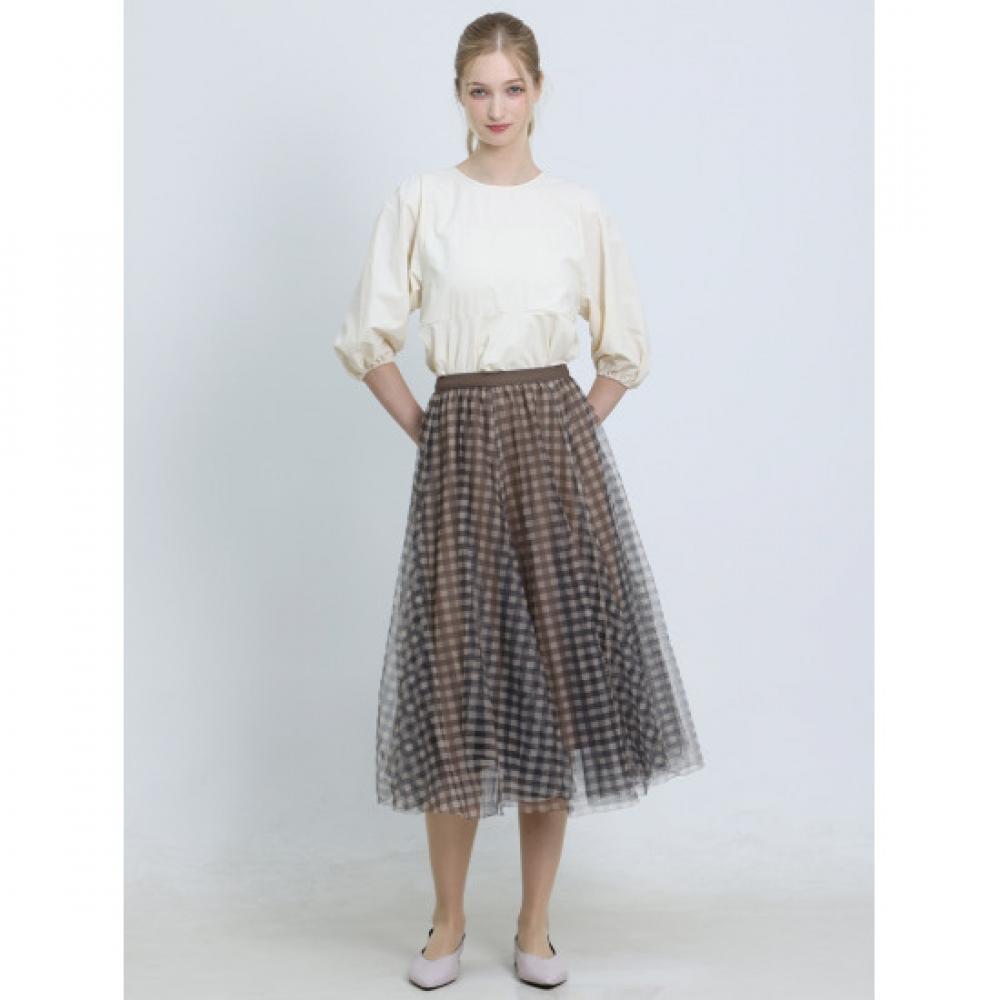 Ozoc Checked Sheer Long Skirt Ozoc 87000