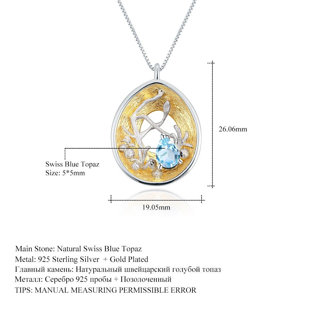 Original Designer Gemstone Pendant with Silver Chain Personalized Design S925 Silver Inlaid Natural Topaz Necklace Pendant