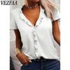 Women's Fashion Casual Summer Spring Solid Color Print Short Sleeve V-Neck Blouses & Shirts