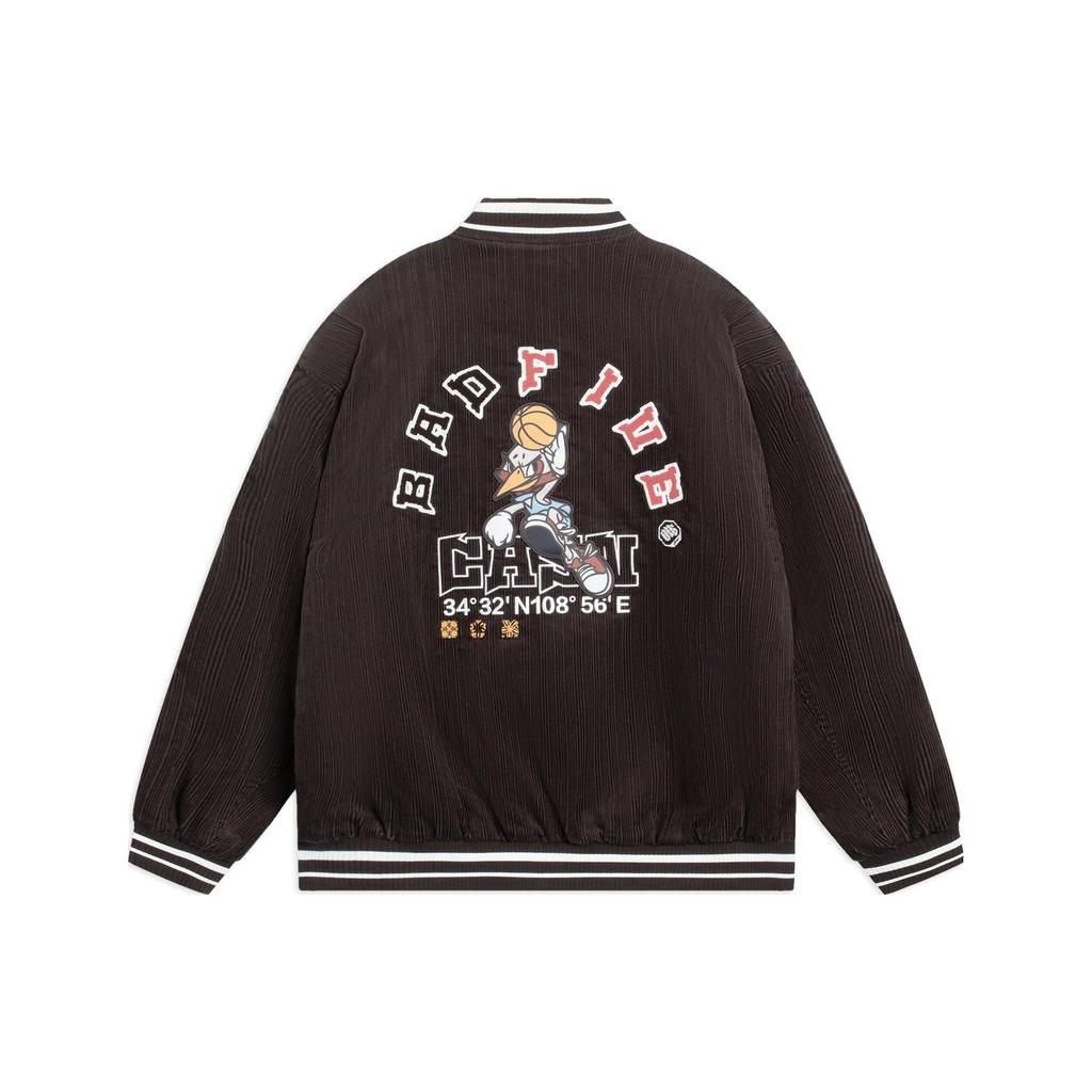 Li-Ning Мужская куртка на пуговицах с длинными рукавами и нашивками Badfive, темно-коричневые AJMS113-3