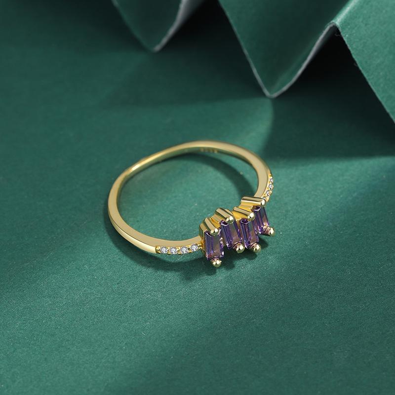 Delicate Baguette Amethyst Couple S925 Silver Rings for Women Sterling Silver Valentine Gift Jewelry Sterling Silver Jewelry